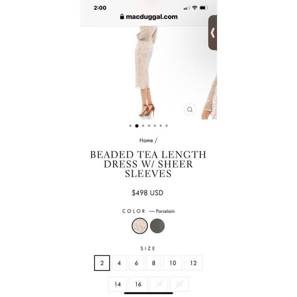 Mac Duggal Beaded Tea Length Midi Dress W/ Sheer Sleeves Porcelain Size 6 NWT - Picture 7 of 12